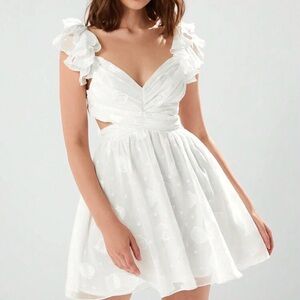 Elegant White Ruffle Sleeve Dress